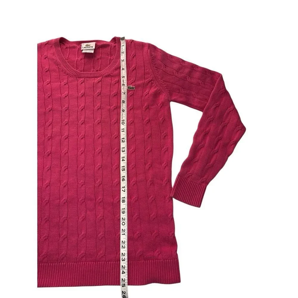 Lacoste hot pink cable knit crewneck cotton sweater - M (France size 40)